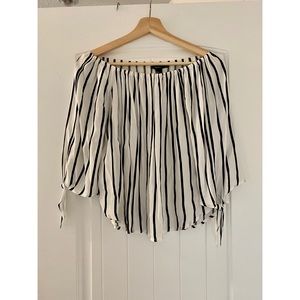Off the shoulder black and white strip top